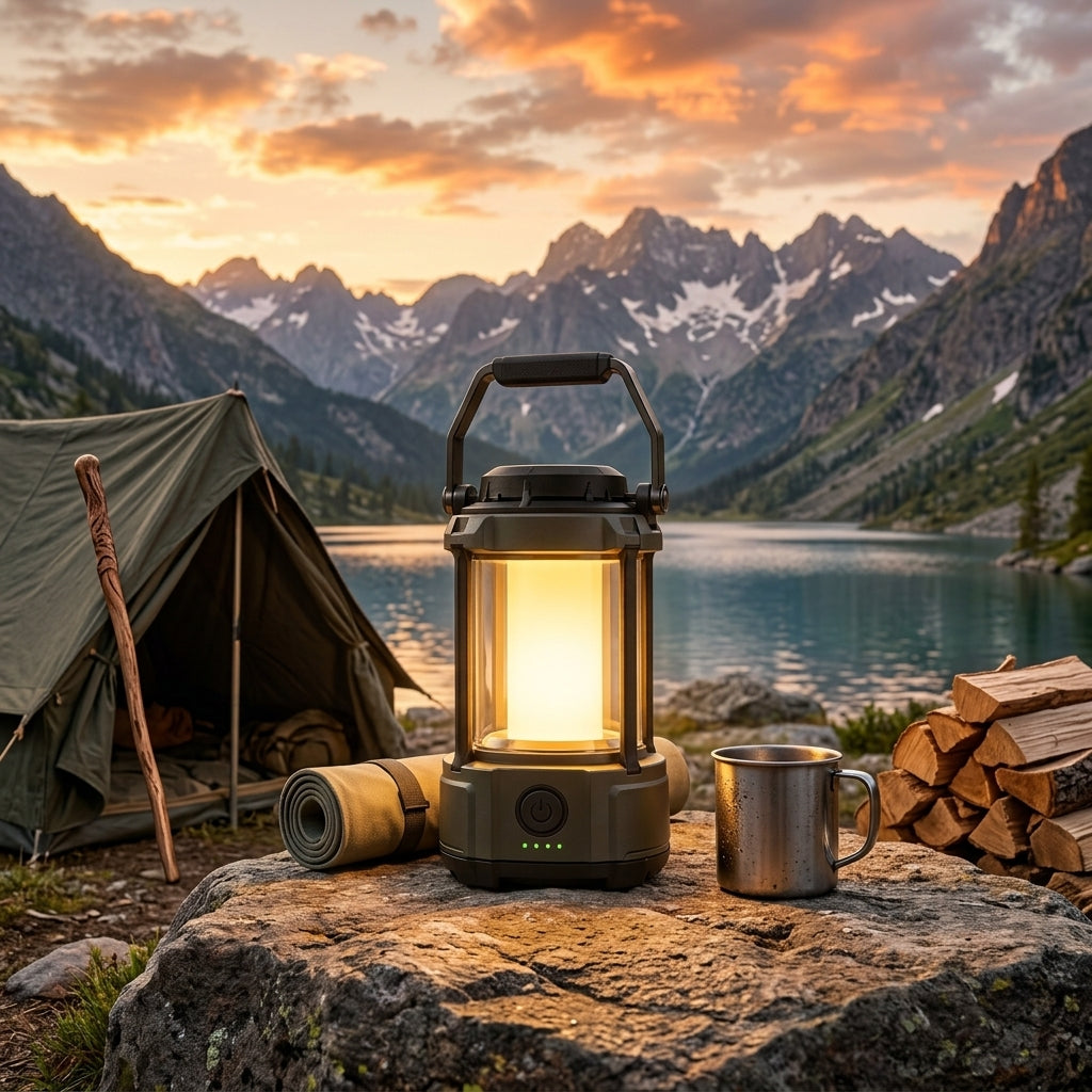 EmberGlow lantern beside tent
